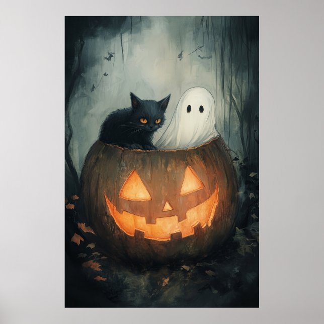 Poster Halloween Ghost e Cat SPA (Frente)
