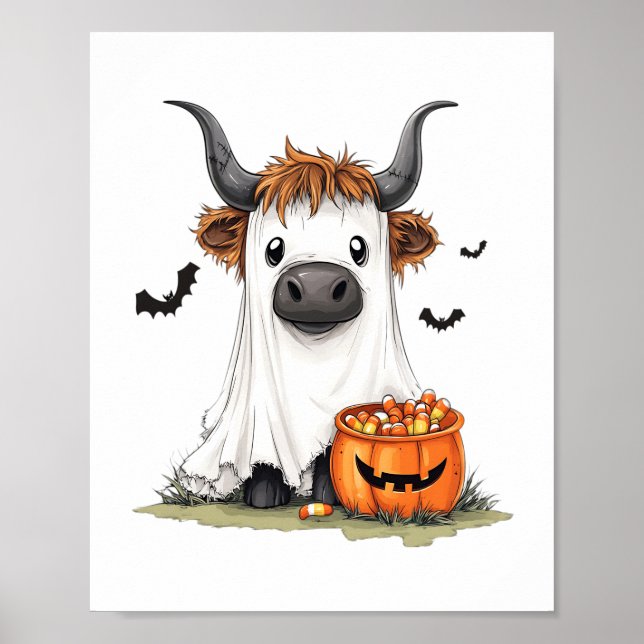 Poster Halloween Ghost Highland Cow PNG (Frente)