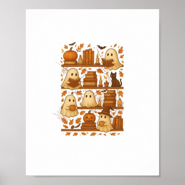 Poster Halloween Ghost Leading Books Lover (Frente)