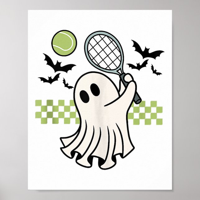 Poster Halloween Ghost Tênis Player Retro Spooky Season (Frente)