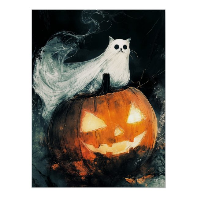 Póster Halloween GhostCat e Jack o Lanterna (Frente)