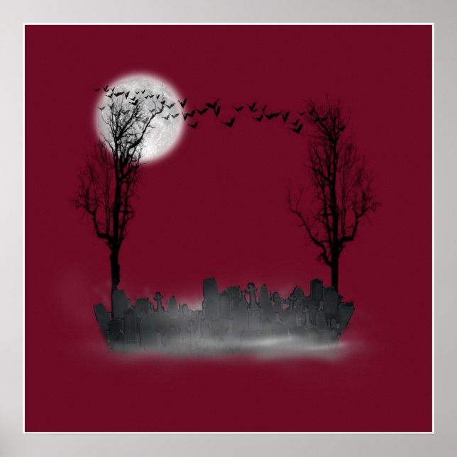 Póster Halloween Graveyard Scene Silhouette (Frente)