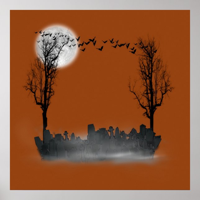 Póster Halloween Graveyard Scene Silhouette (Frente)