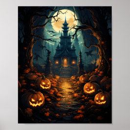 Poster Halloween Haunted House Spooky Autumn Witchy Vibe