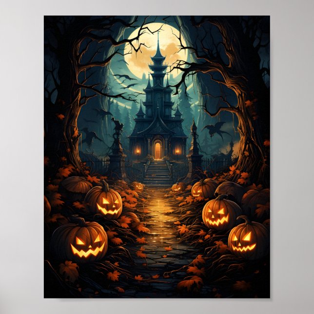 Poster Halloween Haunted House Spooky Autumn Witchy Vibe (Frente)