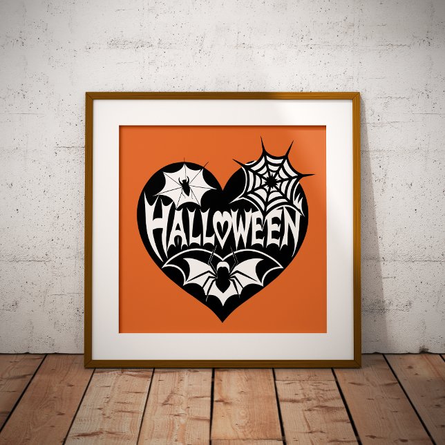 Poster Halloween Heart, Black Heart Shape, Spider Web (Criador carregado)