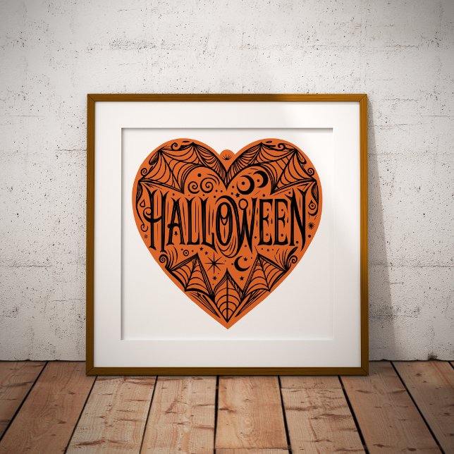 Poster Halloween Heart, Orange Heart Shape, Holiday (Criador carregado)