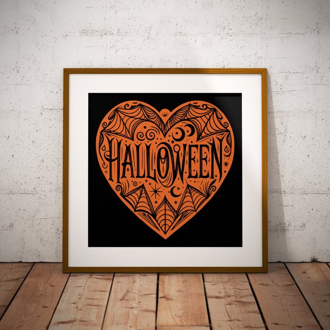 Poster Halloween Heart, Orange Heart Shape, Holiday (Criador carregado)