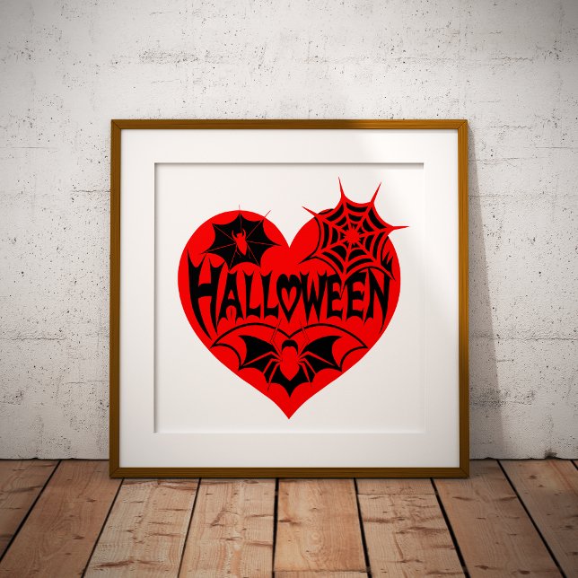Poster Halloween Heart, Red Heart Shape, Spider Web (Criador carregado)