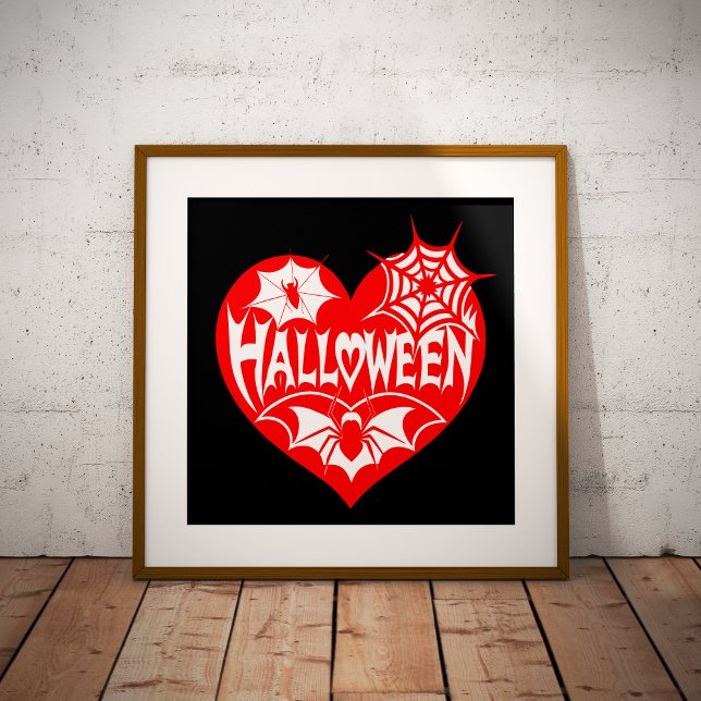 Poster Halloween Heart, Red Heart Shape, Spider Web (Criador carregado)