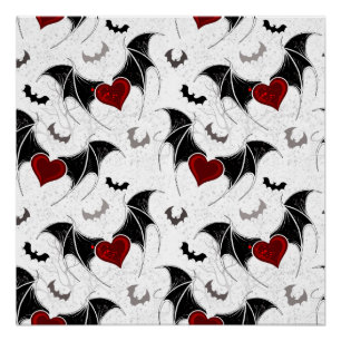 Póster Halloween heart with black bat wings