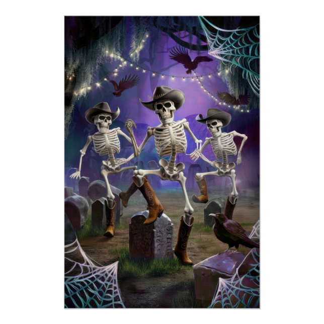 Póster Halloween Hoedown, Line Dancing Skeletons (Frente)