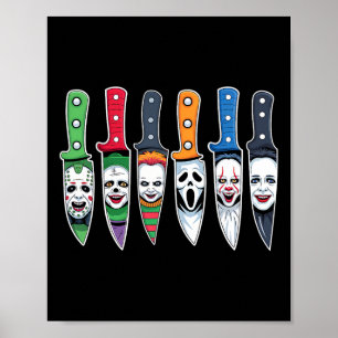 Poster Halloween Horror Filme Caracteres Em Facas Assusta
