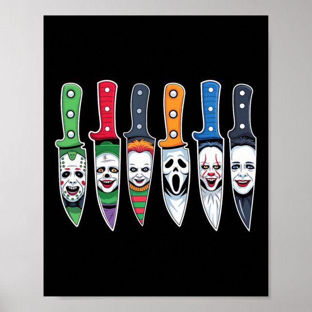 Poster Halloween Horror Filme Caracteres Em Facas Assusta (Frente)
