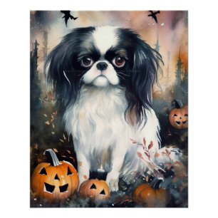 Póster Halloween Japanese Chin Com Abóboras Assustador