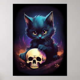 Poster Halloween Kitten Horror Skull
