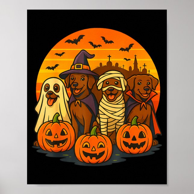 Poster Halloween labrador marrom fantasma assustador choc (Frente)