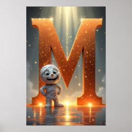 Poster Halloween Letter Glowing M Wall Art for Kids Rooms