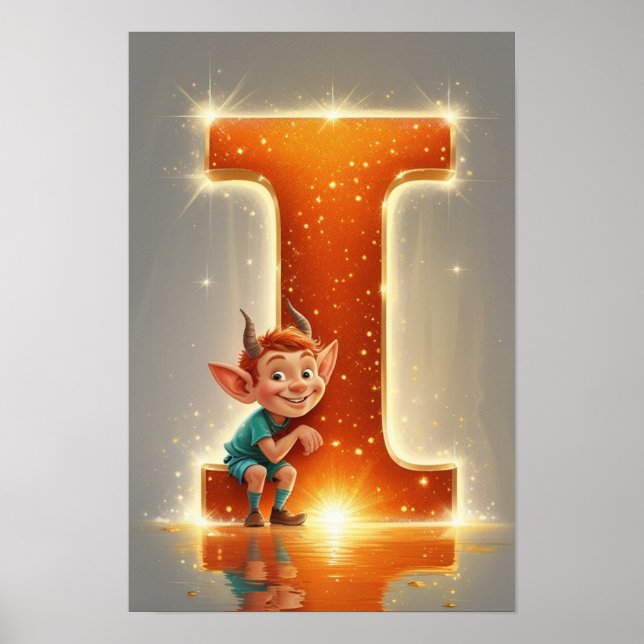 Poster Halloween Letter I Cute Monster Kids Classroom  (Frente)