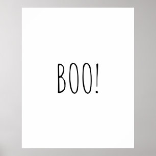 Poster Halloween minimalista de tipografia boo branca ass