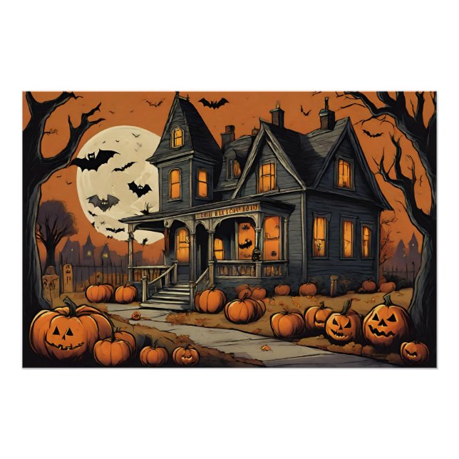 Póster Halloween Noite Assombrada Casa do Horror (Frente)