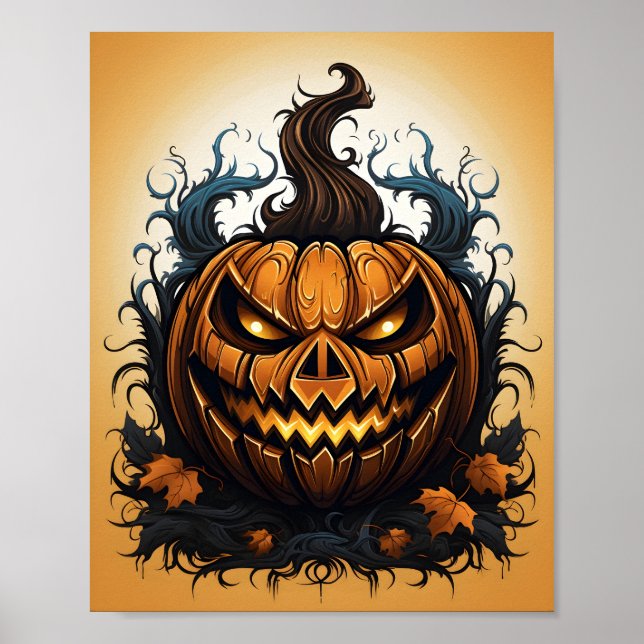 Poster Halloween Orange Jack O Lantern Spooky Pumpkin (Frente)