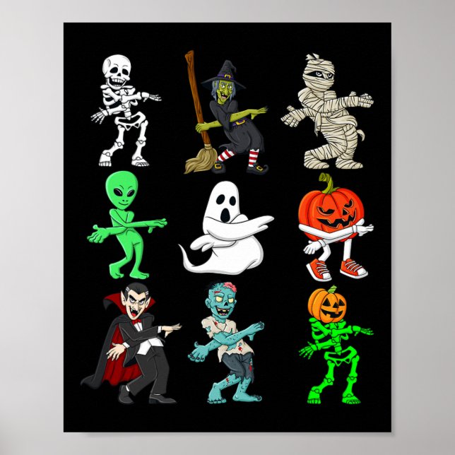 Poster Halloween Orange Justice Monsters Skeleton Boys Gi (Frente)
