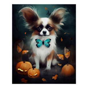 Póster Halloween Papillon Com Pumpkins Assustado