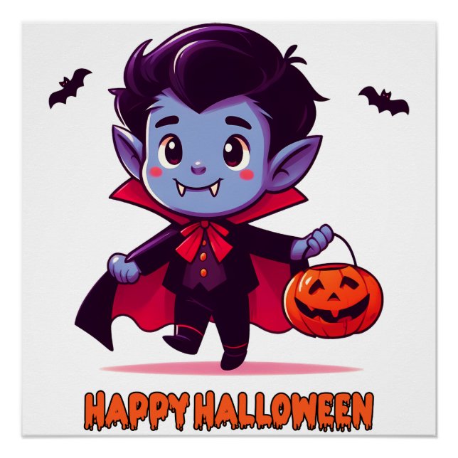 Póster Halloween - Petit Vampire et citrouille (Frente)
