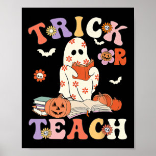 Poster Halloween Professora Trick Ou Ensino Groovy Floral