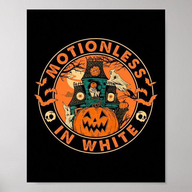 Poster Halloween Pumpkin Assustador Moções De Branco (Frente)