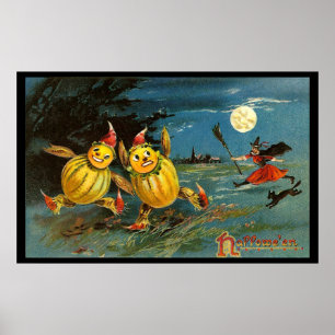 Póster Halloween Pumpkin Charters and Witch