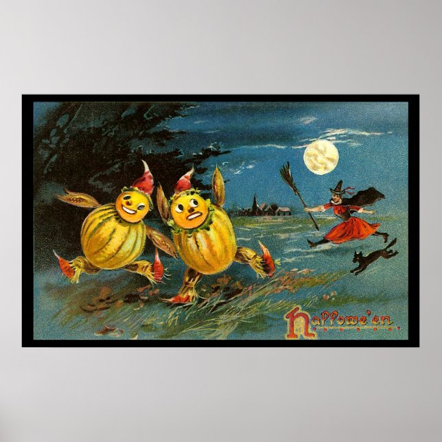 Póster Halloween Pumpkin Charters and Witch (Frente)