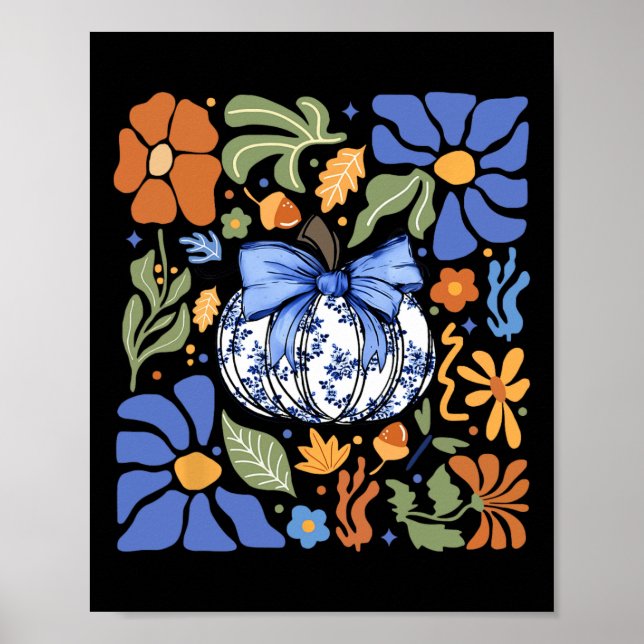 Poster Halloween Pumpkin Chinoiserie Blue &amp; White Flo (Frente)