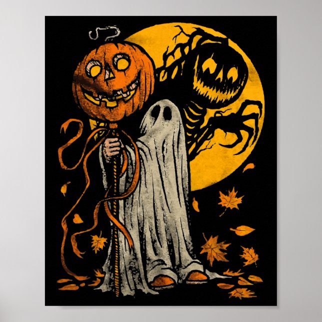 Poster Halloween Pumpkin Fantasma do outono deixa arte gr (Frente)
