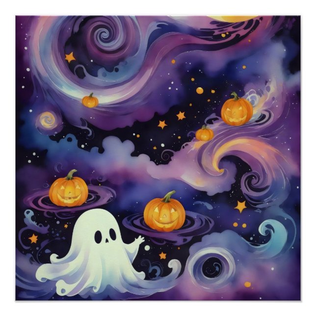 Póster Halloween Pumpkins e Starry Ghost (Frente)