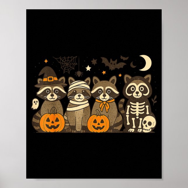 Poster Halloween Raccoon Costumes Ghost Witch Mummy Men W (Frente)