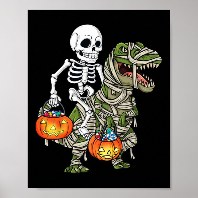 Poster Halloween Skeleton Andando Mummy Dinossaur T Rex D (Frente)