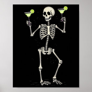 Poster Halloween Skeleton Bebendo Margarita Tail