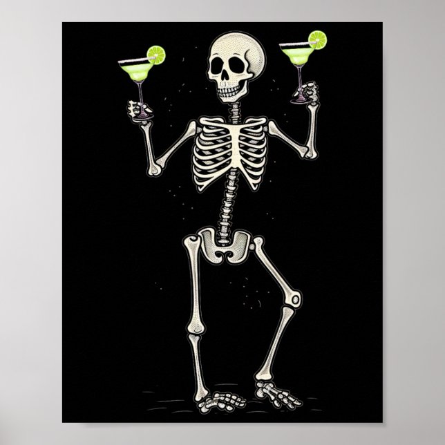 Poster Halloween Skeleton Bebendo Margarita Tail (Frente)