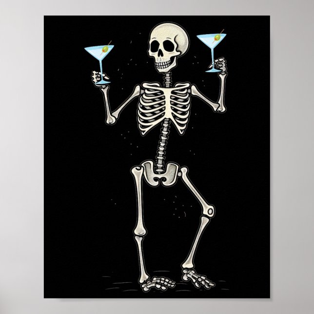 Poster Halloween Skeleton Bebendo Martini Tail (Frente)