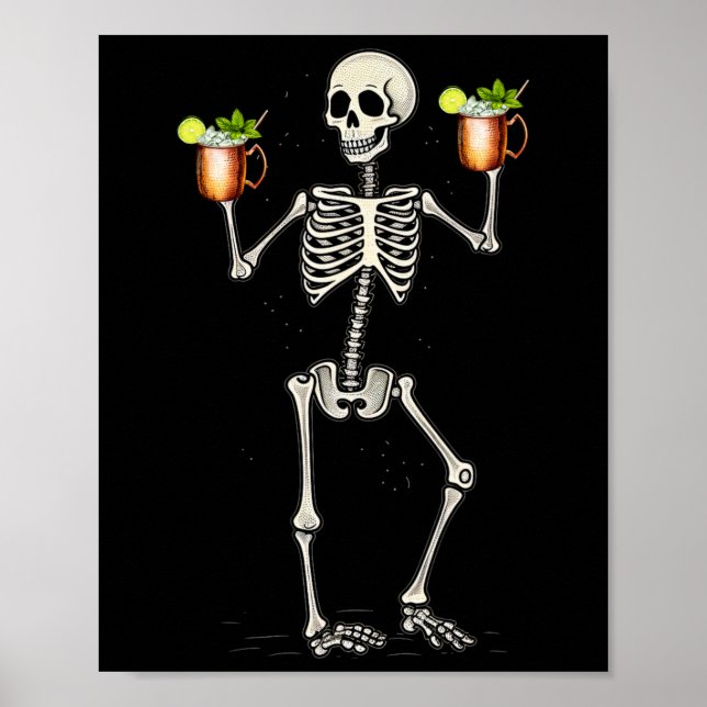 Poster Halloween Skeleton Bebendo Moscou Mule Tail (Frente)