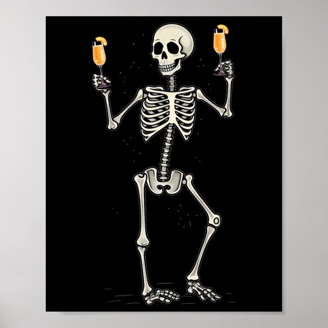 Poster Halloween Skeleton Bebendo Peach Bellini Tail (Frente)