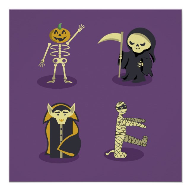 Póster Halloween Skeleton Dracula Mummy Grim Reaper (Frente)