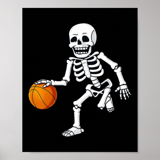 Poster Halloween Skeleton Driblando Meninas de Basquete (Frente)