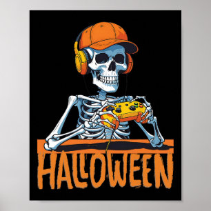 Poster Halloween Skeleton Gamer Jogos Engraçados