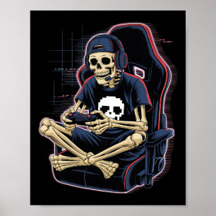 Poster Halloween Skeleton Gamer Video Gaming Boys Men Kid