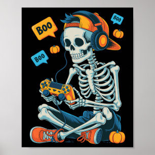 Poster Halloween Skeleton Gamer Video Gaming Boys Men Kid