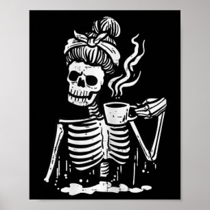 Poster Halloween Skeleton Messaging Bun Coffee Fumaça Eng