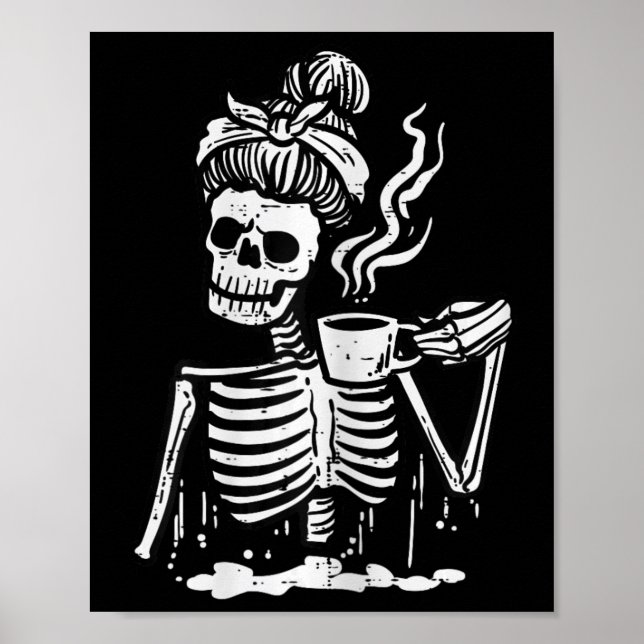 Poster Halloween Skeleton Messaging Bun Coffee Fumaça Eng (Frente)